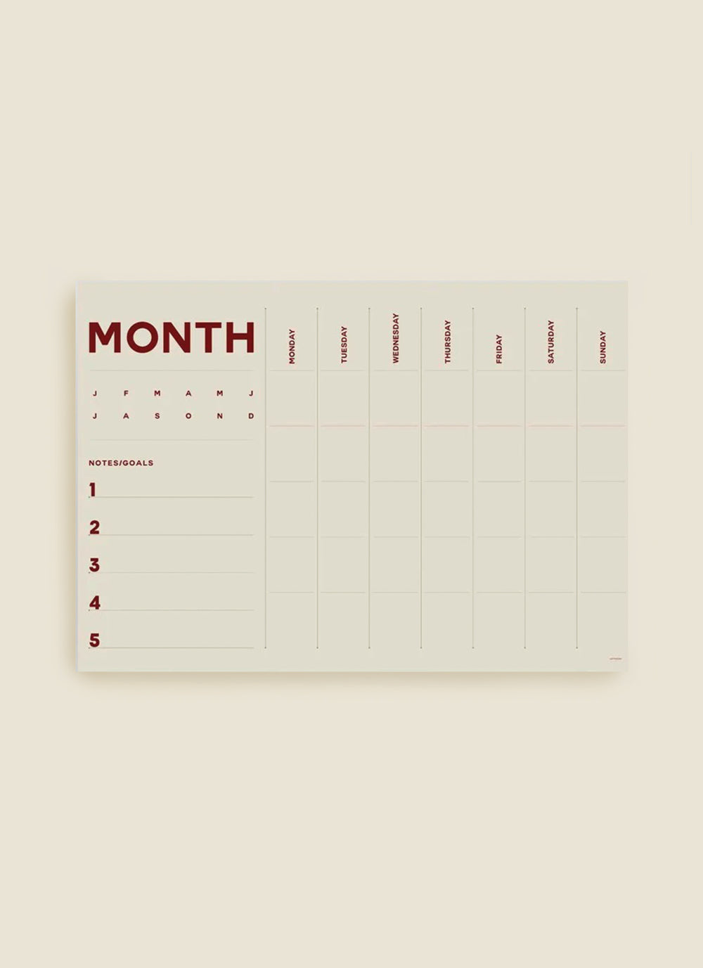 A2 Monthly Planner