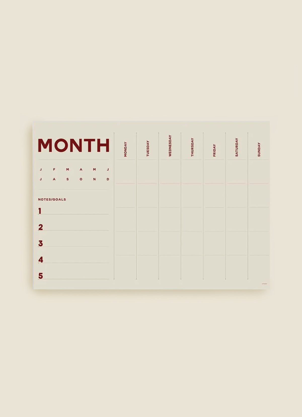 A2 Monthly Planner