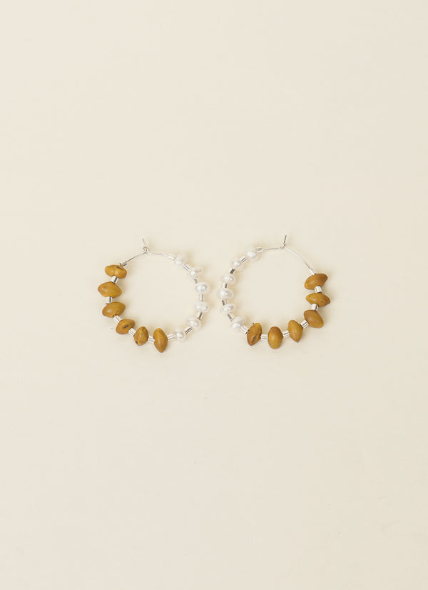 Avara Studio Large Kowhai and Pearl Hoop Earrings