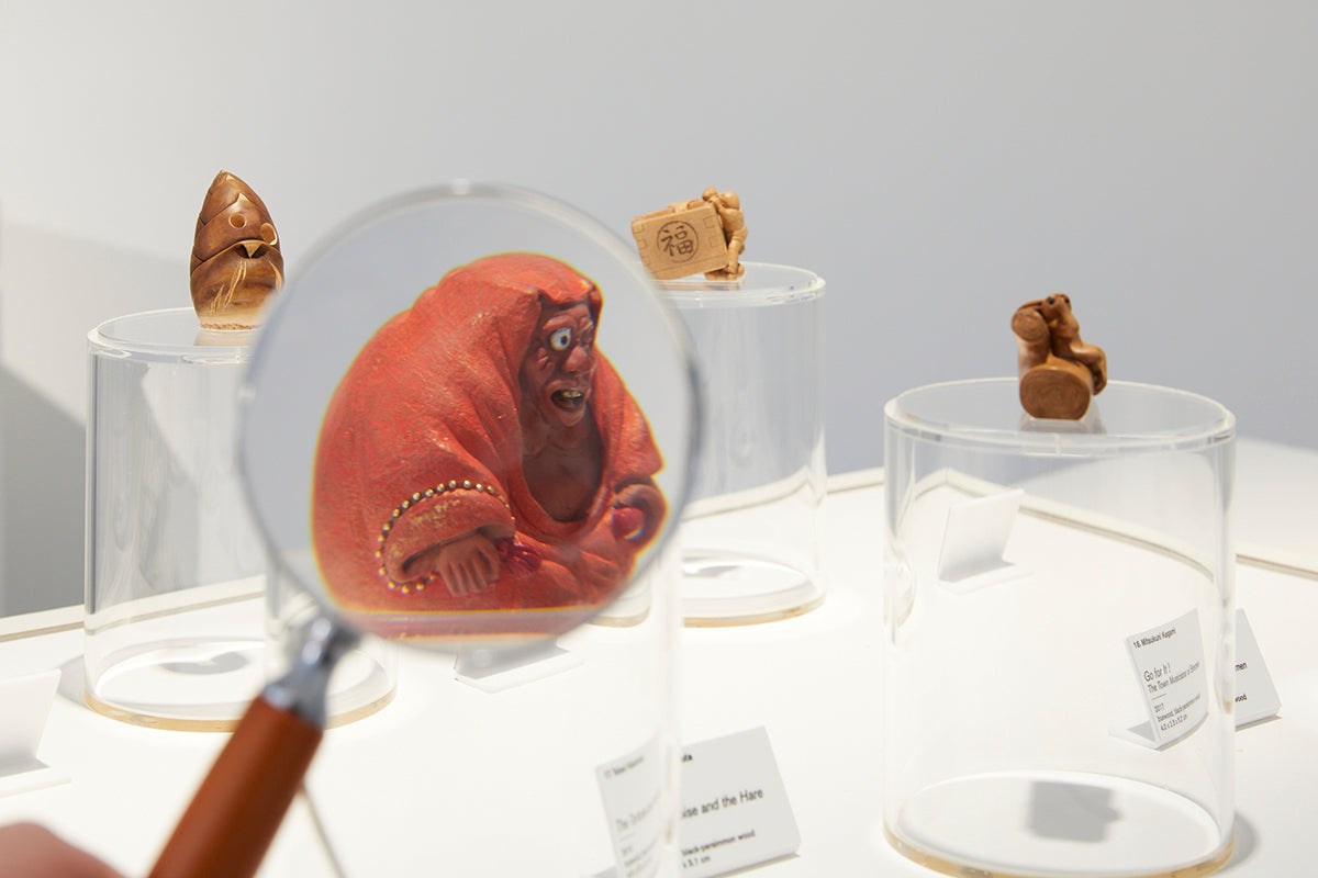 Contemporary wood-carved Netsuke exhibition photo