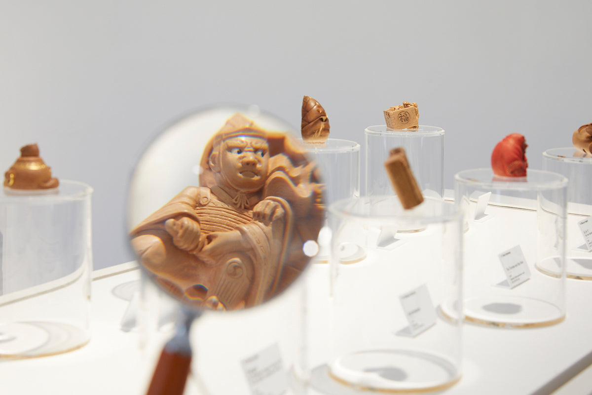 Contemporary wood-carved Netsuke exhibition photo