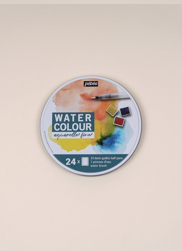 Pebeo Watercolour Round Metal Box 24 Half Pans